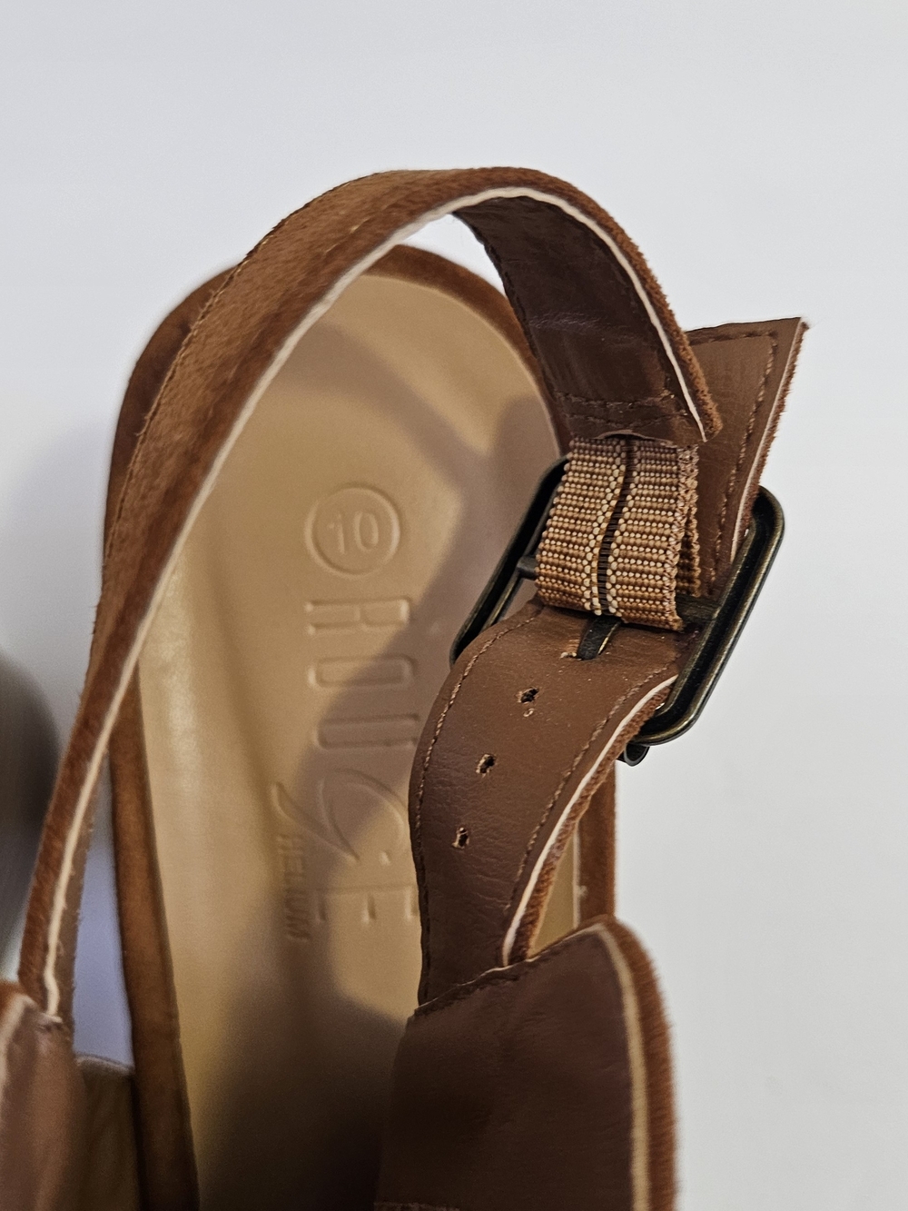 Women’s Suede Peep-Toe Block Heel Sandals - Brown - Picture 7 of 8
